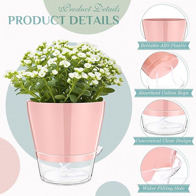 6 Pack 6 Inch Self Watering Plant Pot African Violet Pot Self Watering Planters Indoor Outdoor Flower Pots Planters with Visual Reservoir and Drainage Hole, Bright Colors