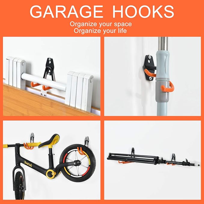 Aoben Heavy Duty Steel Garage Storage Hooks - Utility Tool Hangers and Combinable Wall Mount Hooks for Organizing Ladder, Hold Chairs, Heavy Tools (Medium U, 10 Pack)