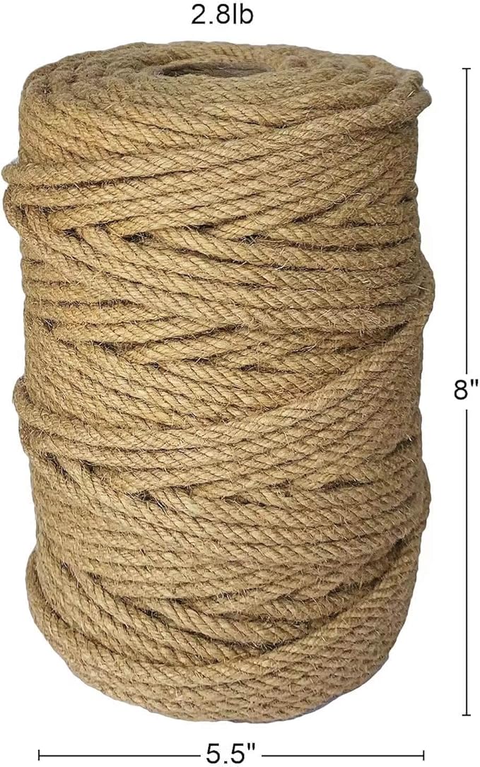 328 Feet Jute Rope, 6mm 4-Ply Thick Jute Twine String for Floristry, DIY Arts Crafts, Gardening Bundling and Cat Scratch Post (Brown)