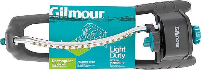 Gilmour Adjustable Rectangular Lawn Sprinkler, Water Sprinkler for Large Area Coverage, Hose Sprinkler for Lawn and Garden, Gray