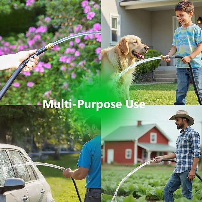 200FT 5/8 Heavy Duty Rubber Garden Hose - 200psi Working, 1000psi Burst - Hot/Cold Water - Five-Layered Braiding for Durability - Versatile for Gardening, Agriculture, Construction(Black)