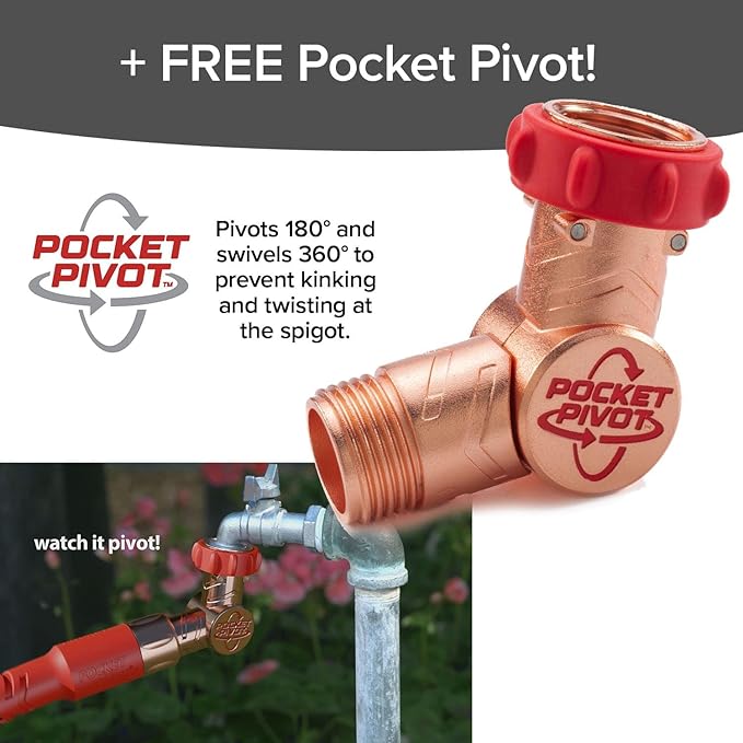 Pocket Hose 100 FT Copper Head Expandable Garden Hose with Pocket Pivot, No Tangles, AS SEEN ON TV, 360° Swivel, Tri-Tex Tubing, Force Field Jacket, Lead-Free, No-Kink, Anti-Burst w/APT