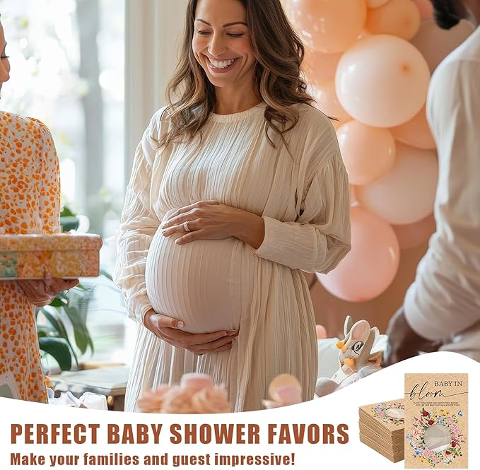 50Pcs Wildflower Seed Packets Baby in Bloom Kraft Envelopes with Window Resealable Rustic Floral Seed Storage Pockets for Garden Office Party Favors Supplies, 2.8 x 3.9 inch