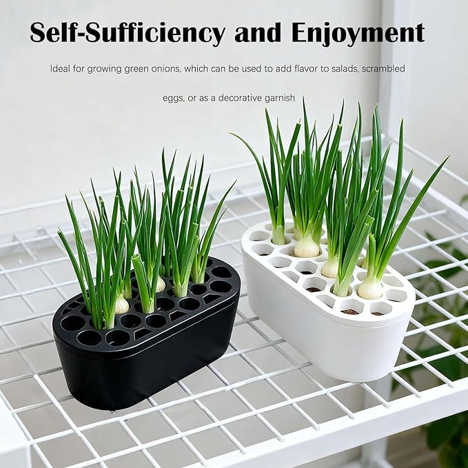 3D Printed Green Onion Planter Trays | Plant Propagation and Seedling Starter Trays for Indoor Gardening | Reusable Nursery Pots for Home, Office, Dorm (White)