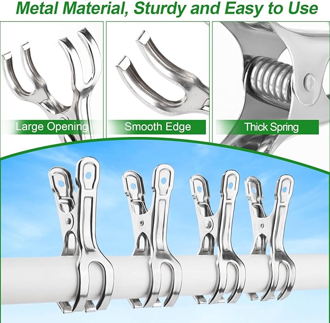 60-Pack Extra-Large Opening Garden Clips, Heavy Duty Stainless Steel Greenhouse Clamps for 3/4" to 2" Pipe - Securely Grips Row Cover, Frost Blanket, Bird Netting & Shade Cloth in High Winds