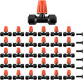 Kalolary 30Pcs Push-to-Fit Drip Irrigation Spray Emitters for 1/4" Tubing,Three-Way Adjustable Atomizing Nozzle Micro Irrigation Dripper Sprinklers with 6PCS End Plugs for Irrigation System(Orange)