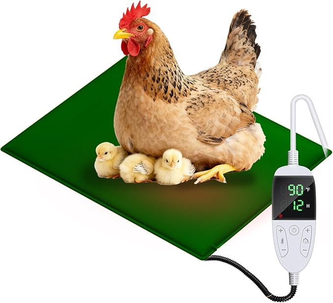 Chicken Heating Pad Chick Brooder Pad Poultry Heated Mat Adjustable Digital Thermostat Brood Heater Blanket with Timer Anti Bite Warmer Bed for Small Animal Pet 15.7 x 23.6 in Green