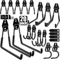 Heavy Duty Garage Hooks Storage, Anti-Slip Steel Wall Mount Multi-Size Utility Hangers Organizer for Ladders, Bikes, Garden Tools, Hose with 32 Screws Hardware Kit (Black, 20 Pack)