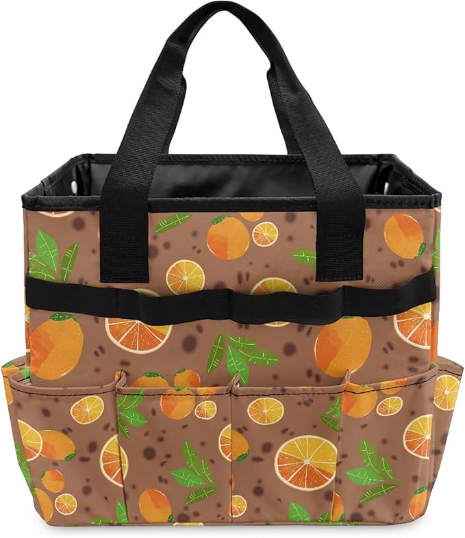 Brown Lemon Garden Tool Bag Portable Gardening Tool Organizer Bag with 10 Pockets and Handle Tool Carrier and Storage for Garden Lawn Yard Casual Camp