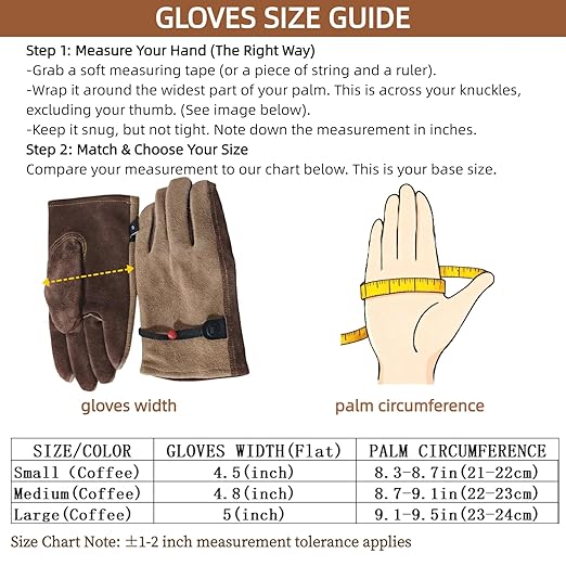 Leather Work Gloves for Women with Cotton Lining, Thorn Proof Gardening Gloves for TIG/MIG Welding, Construction (coffee, Small)