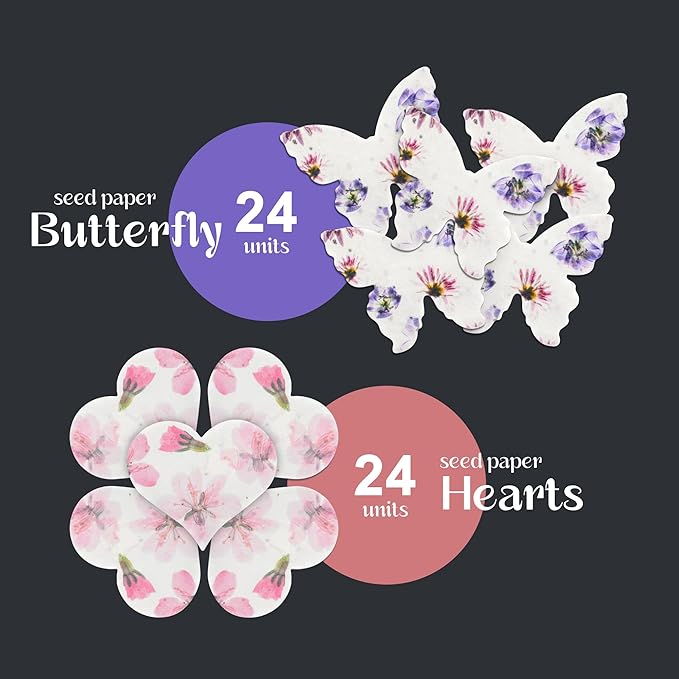 48PCS Plantable Seed Paper Hearts & Butterflies – Wildflower Embedded Paper, Unique Gifts for Mothers, Garden Lovers, Weddings, Bridal Showers, Birthdays & Special Celebrations