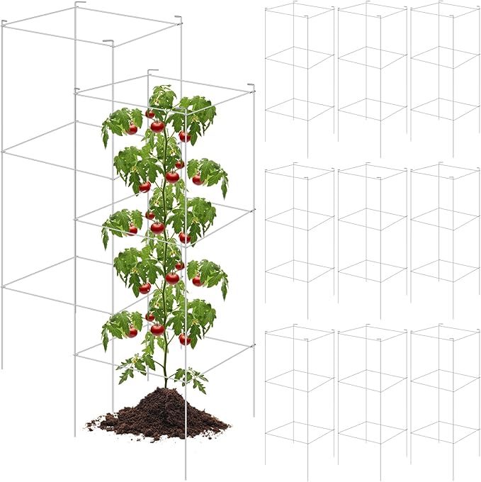 Hicarer 16 Pack Square Tomato Cage Heavy Duty Tomato Cages for Garden Vegetable Plant Trellis Stakes Plant Support Stake Tower for Climbing Vegetables Plants Flowers Fruit (15 x 36 Inches,Silver)
