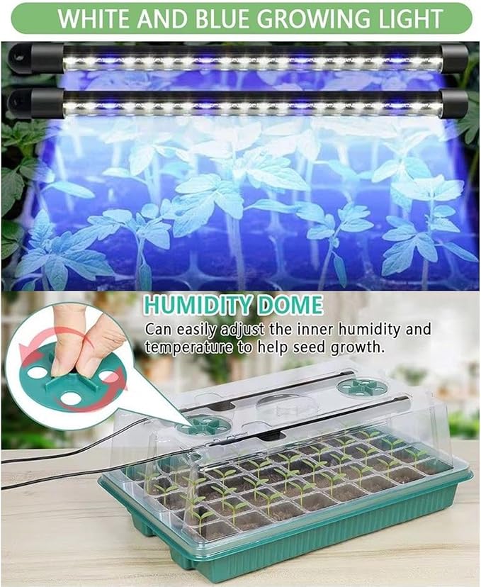 Seed Starter Trays with Grow Lights & Humidity Dome, 40 Cells Self-Watering Seed Starter Kit, Mini Greenhouse Plant Germination Tray & Gardening Supplies