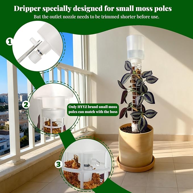 Adjustable Moss Pole Watering Dripper Pro - Self Watering Planter Insert with Flow Control, Plant Watering Globes & Devices, Slow-Release Self Watering Spikes for Monstera/Epipremnum (4, White)