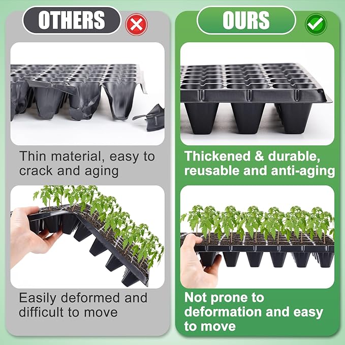 Apipi Seed Starter Tray Fits 1020 Growing Trays - 10 Pcs 72 Cell Reusable Seedling Nursery Trays, Thick Gardening Germination Trays with Drain Holes for Plant Seeds Propagation