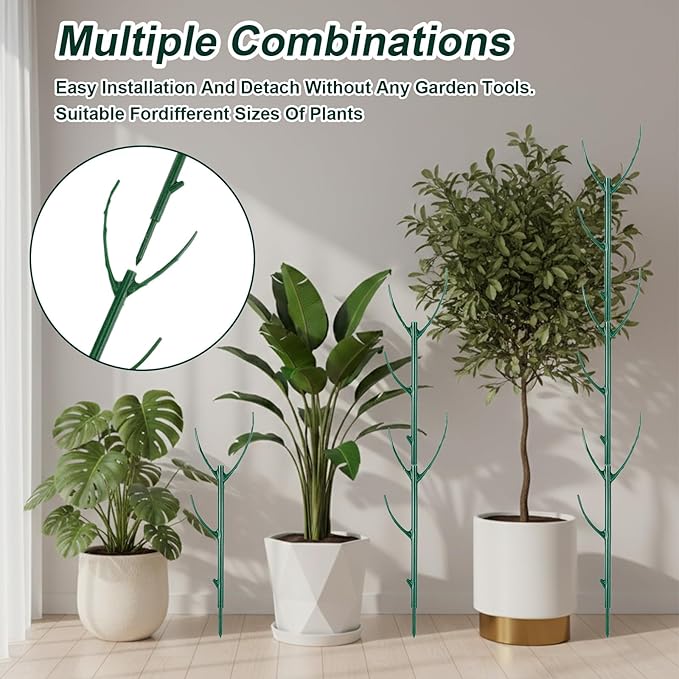 5Pcs Stackable Plant Support Stakes, Plant Stakes for Indoor and Outdoor with Clamps, Plants Sticks for Vine Training Stem Stabilization, Stem Holder Structures Frame for Potted Monstera Climbing