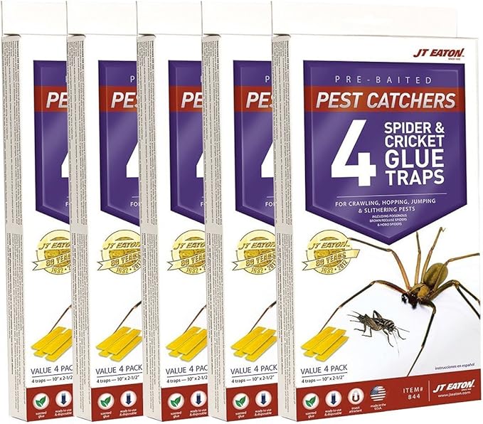 J T Eaton 076706844002 Spider and Cricket Glue Trap (Pack of 5), White Box