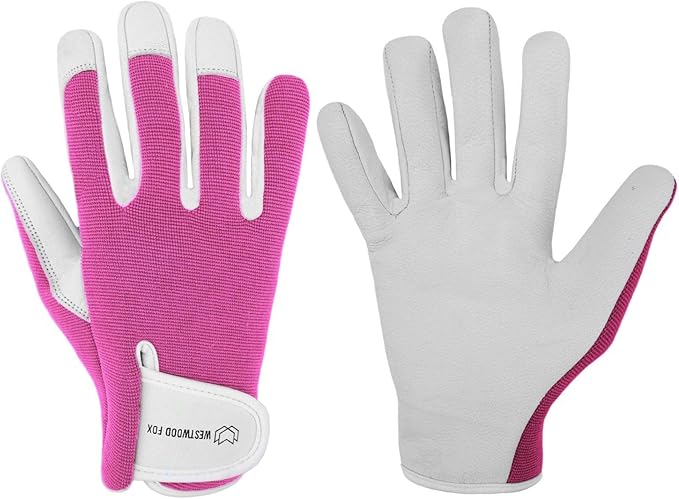 WESTWOOD FOX Work Gloves Men Heavy Duty Leather Gardening Gloves for Thorn Resistant Padded Palm Utility Working