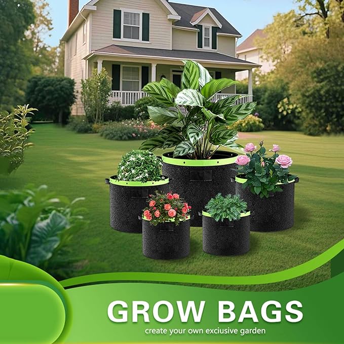 Grow Bags 6 Pack 2MM 400G More Heavy Duty Thickened Nonwoven Garden Plant Fabric Pots (Black, 10 Gallon)