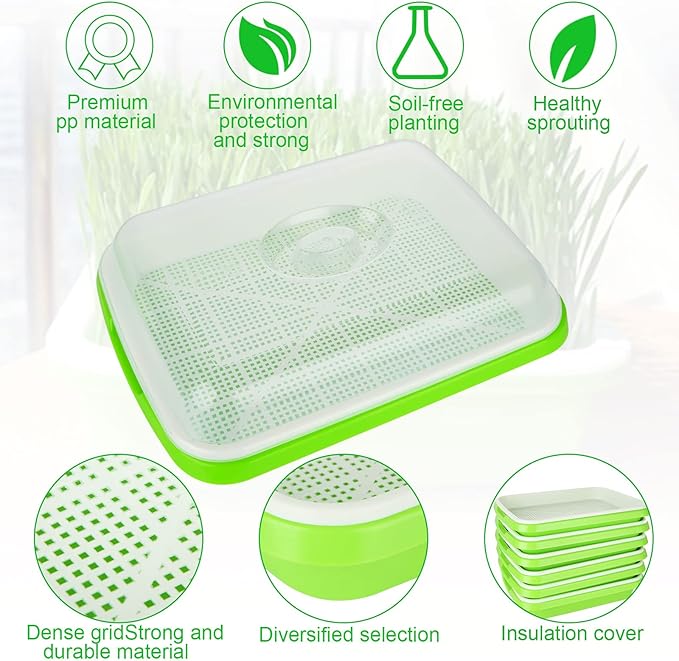 SHUESS 6 Pack Seed Sprouting Tray with Drain Holes BPA Free Nursery Tray Microgreens Growing Trays Wheatgrass Grower Sprouting Container Seed Germination Propagation Trays for Garden Home Office