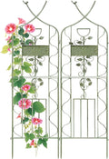 LZRS 2 Pack 59.5 * 18in Rustic Iron Arch Decoration Garden Trellis with Metal Coating – Perfect for Supporting Climbing Plants Outdoor, Roses, Vines, Flowers, and Vegetables, Antique Green