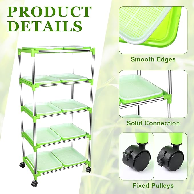 Menkxi 5 Layers Seed Sprout Tray Shelf Microgreens Growing Kit 10 Pcs Healthy Wheatgrass Seeds Grower with Drain Holes and 60 Sheets Germinating Paper for Garden Home Office