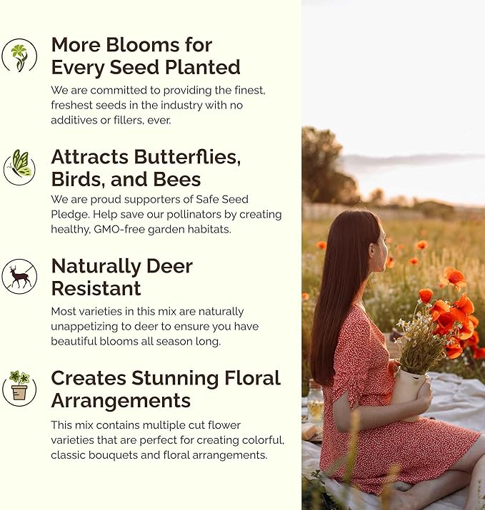 Eden Brothers Washington Wildflower Mixed Seeds for Planting, 1 oz, 30,000+ Seeds with Cosmos, Bluebell | Attracts Pollinators, Plant in Spring or Fall, Zones