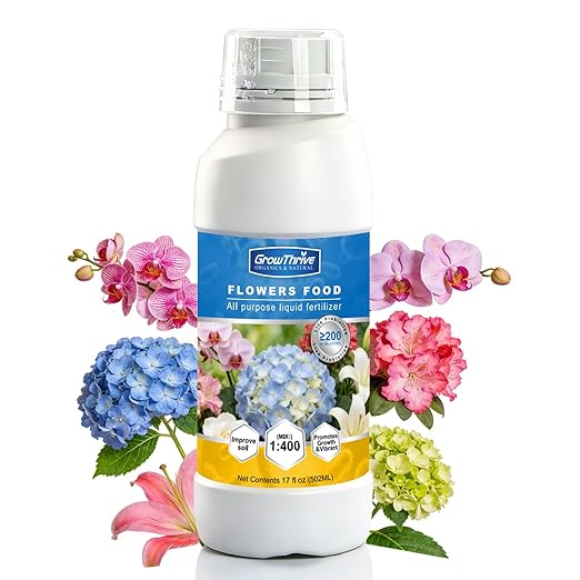 Organic Microbial Flower Fertilizer Liquid, 17oz (502ml) – All-Natural Probiotic Plant Nutrient for Orchids, Bird of Paradise & All Flowering Plants, Easy Dilution with 75ml Measuring Cup