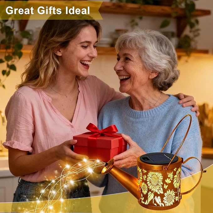 Solar Watering Can Lights, Sunflower Decorative Hanging Lantern Solar Lights Outdoor Waterproof, Gifts for Mom Women Grandma Mother's Day, Retro Metal Garden Decor for Outside Yard Patio Lawn