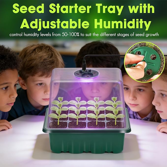 Seed Starter Kit with Grow Light, Flantor 72-Cell (6 Pack) Seed Starter Kit with Full Spectrum Grow Light, Auto Timer & Adjustable Brightness, 12-Cell Trays, Humidity Domes and 30 Plant Labels