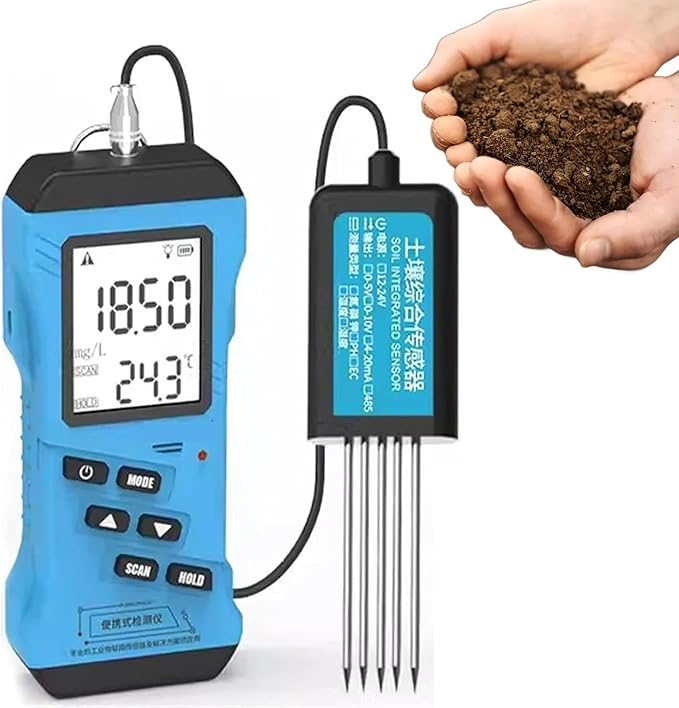 Soil Tester - 7-in-1 pH Meter with Backlight for Moisture, Temperature, and Sunlight Testing for Gardening and Lawn Care