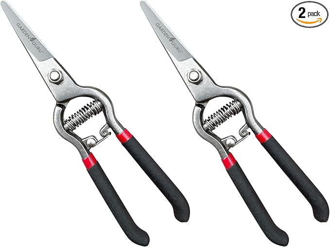 Garden Guru Classic Bypass Pruning Shears Clippers – Heavy Duty Forged Steel Garden Pruners – Safety Lock – Non Slip Comfort Grips – Cuts up to 1” Diameter – Professional Bypass Pruners (2 Pack)