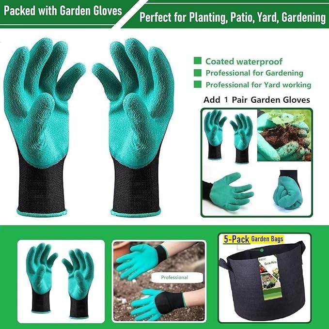 5-Pack 1 Gallon Thickened Plant Grow Bags (7x6 inch) Nursery Bags Fabric Plant Pots Garden Bag for Flower Pot,Herbs Veggies Planter Bag,Garden Pots,Barrel Planter,Plant Container with Gardening Gloves