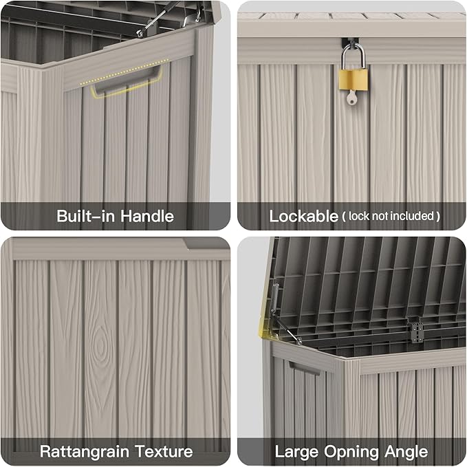 Mars Villa 120 Gallon Outdoor Storage Box, Resin Deck Box Waterproof for Patio Furniture Cushions, Pool Supplies, Gardening Tools, Weatherproof and UV Resistant, Greige