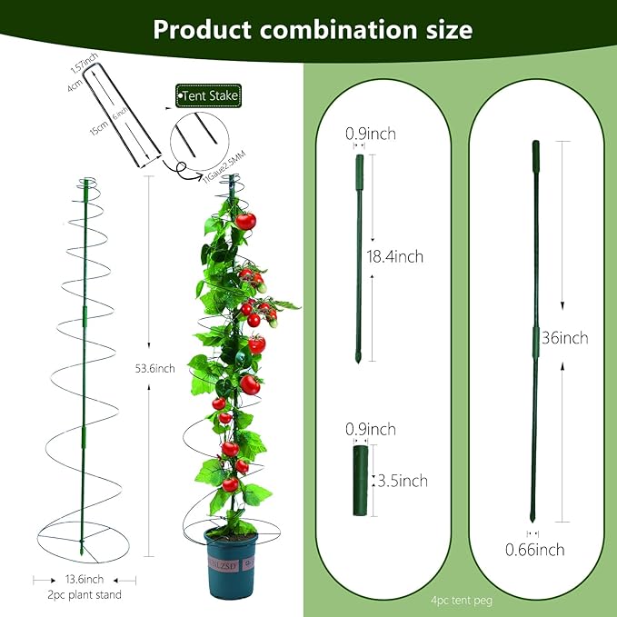 2 Pcs Tomato Cage Garden 53.6" Tall Metal Plant Cage Support Stretchable with Poles Stake Tomato Tower Garden Trellis for Vegetables Bean Climbing Plants Outdoor