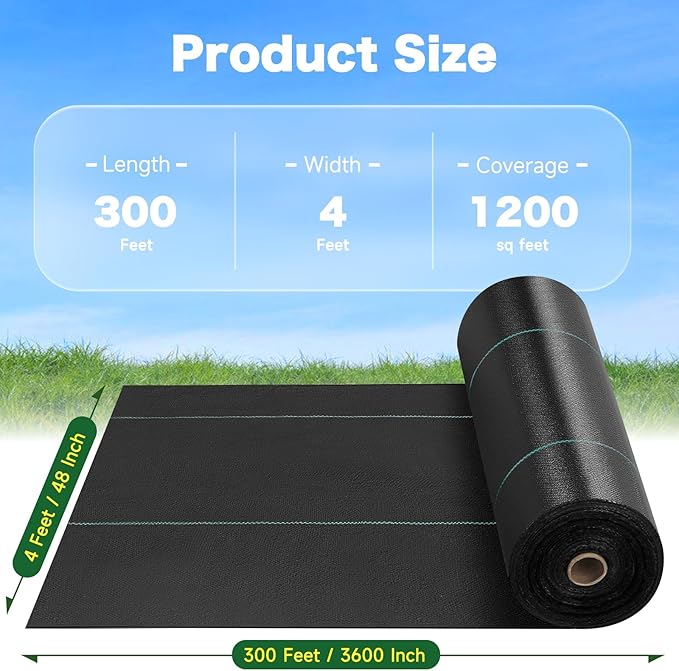 4 FT x 300 FT Weed Barrier Landscape Fabric 2 Packs - 3.2OZ Heavy Duty Weed Blocker Garden Cloth with Permeability, Woven Weed Control Ground Cover for Gravel, Lawn, Flower Bed