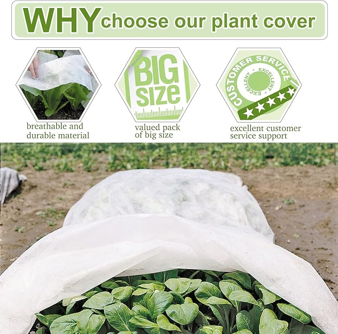 Plant Covers Freeze Protection 10x50ft Floating Row Cover 0.9oz/yd² Plant Covers for Winter Garden Fabric for Cold Sun Protection