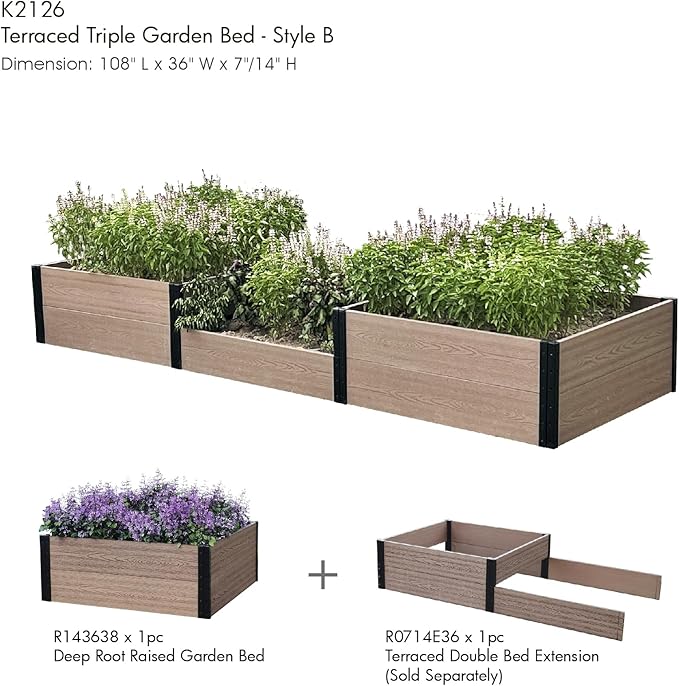 Everbloom Deep-Root Raised Garden Bed, 36"x38"x14",Composite Wood Plastic Planter Box Outdoor, Easy Assembly Brown Rectangle Planter for Vegetables Flowers Herbs,Backyard/Patio/Garden