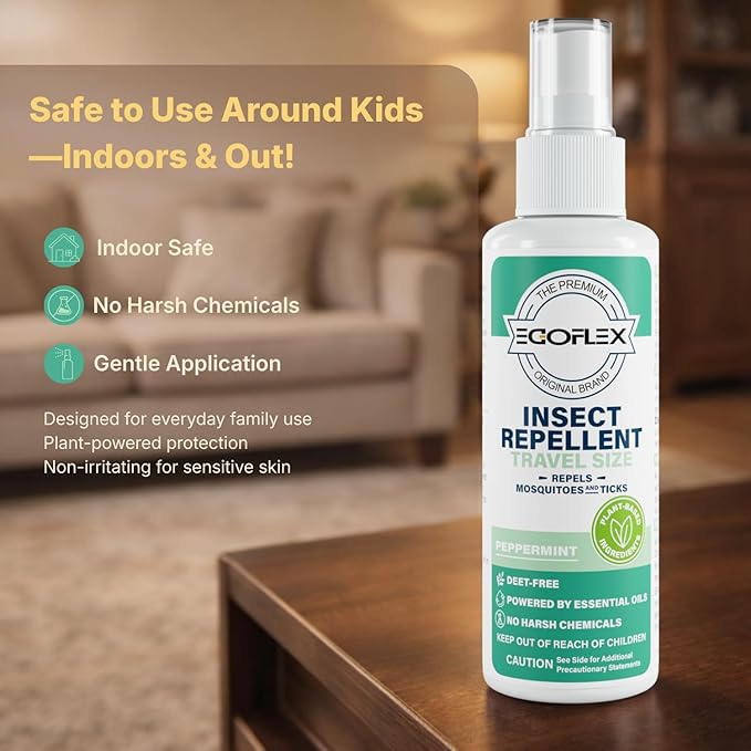 3-Pack Mosquito Repellent Spray - DEET-Free Bug Spray Travel Size TSA Approved - Mosquito, Tick & Insect Killer Deterrent with Natural Essential Oils - Peppermint Scent - Safe for Family - 3 Fl Oz