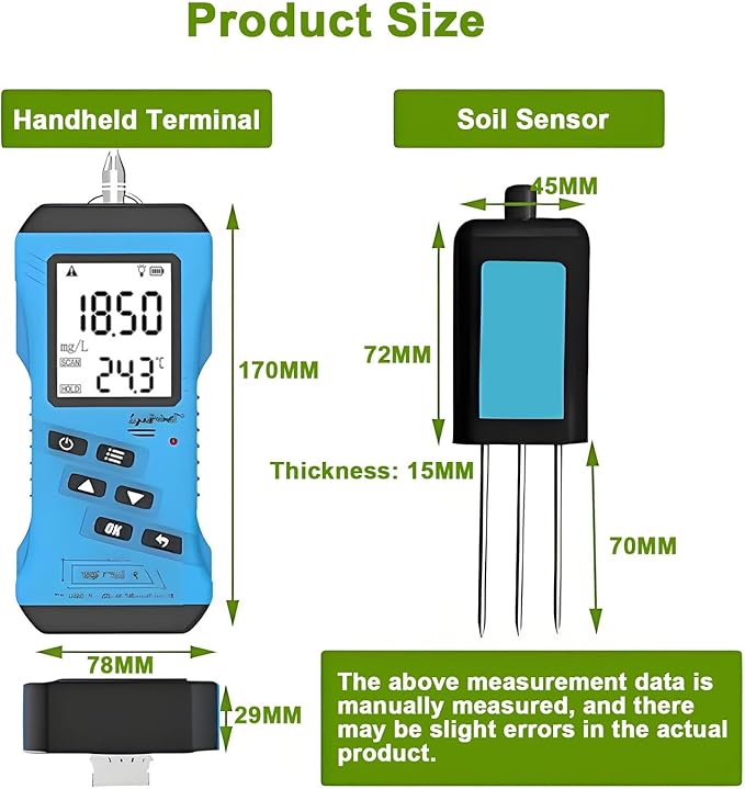 Soil Moisture NPK PH EC Meter Tester, Soil PH Meter for Garden, Digital PH Meter for Soil, No Reagents Required, Clear Under Low Light Conditions, Soil Fertility Test