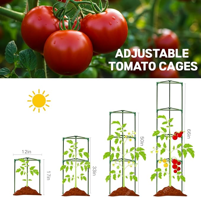 Tomato Cages for Garden&Pots, 6 Pack 50" Plant Support Trellis for Tomatoes, Cucumbers, Beans | Heavy-Duty Steel with Rust-Proof Coating | Garden Stakes for Outdoor Indoor Plants