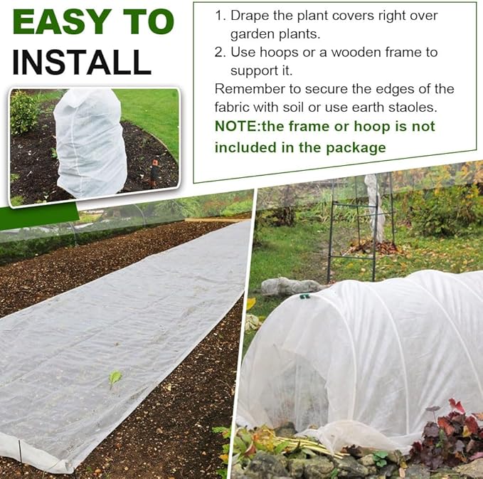 Plant Covers Freeze Protection, 10x50FT Reusable Thickened Winter Floating Row Covers, Frost Cloth Blanket Shade Cloth Garden Fabric Plant Cover for Raised Beds Vegetables Insect Winter Frost