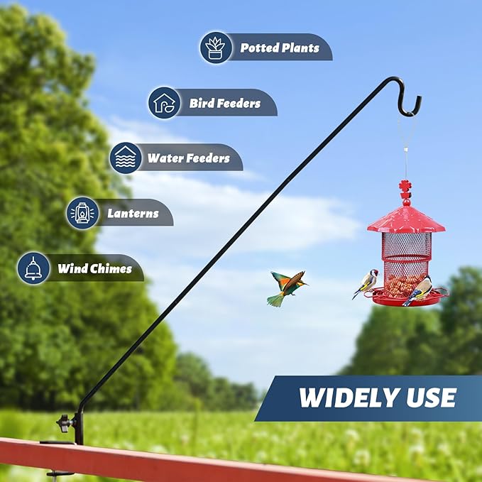 ERYTLLY 3 Inch Clamp Deck Hook 28" Long Wall Pole Wall Mounted Deck Hook Wall Bracket for Hanging Bird Feeder,Plants,Wind Chimes,Lanterns 1 Pack