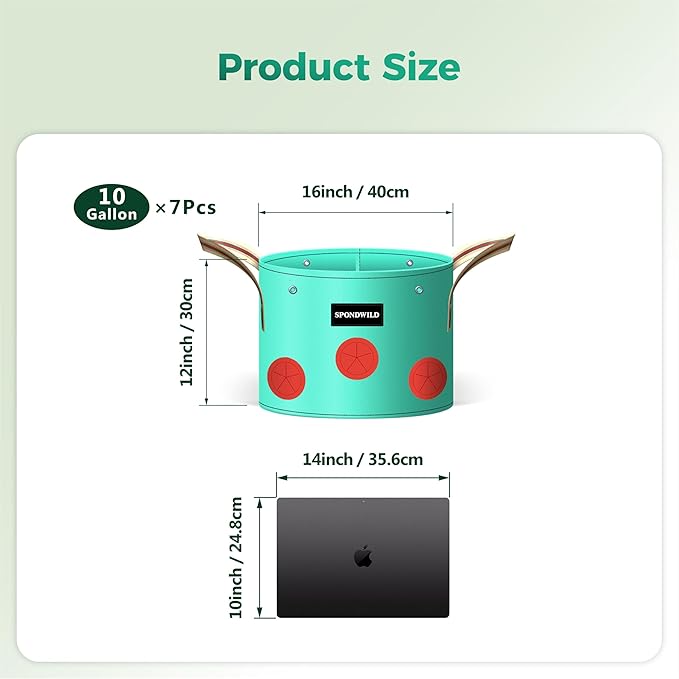 7 Pack 10 Gallon Grow Bags Heavy Duty 180G Thickened PE Plant Pots with 8 Breathable Holes Design
