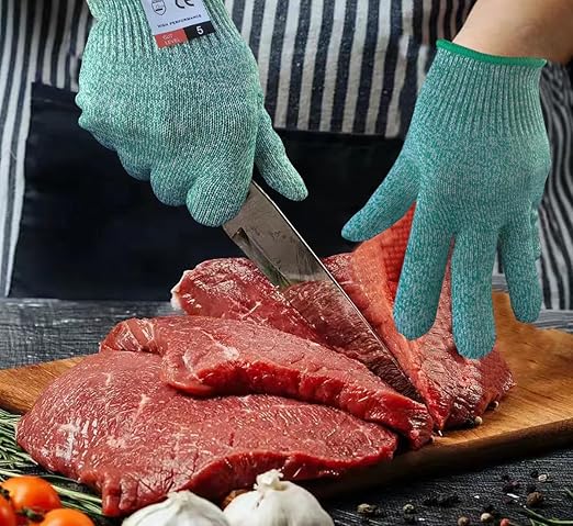 Cut Resistant Gloves, 2 Pairs of Food Grade Cut Resistant Gloves, Cutting Gloves for Kitchen, Oyster Shucking, Fish Fillet Processing, Carving Wood and Gardening(Small-Green)