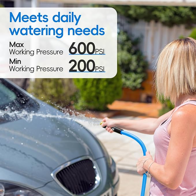 SPECILITE Hot/Cold Garden Water Hose 100 ftx 3/4 in, -50℉ To 190℉, Heavy Duty, Flexible, Burst 605 Psi, Lightweigh, Upgraded Rubber Pipe with 3/4" Brass Fittings For Backyard, Outdoor, Farm, Blue