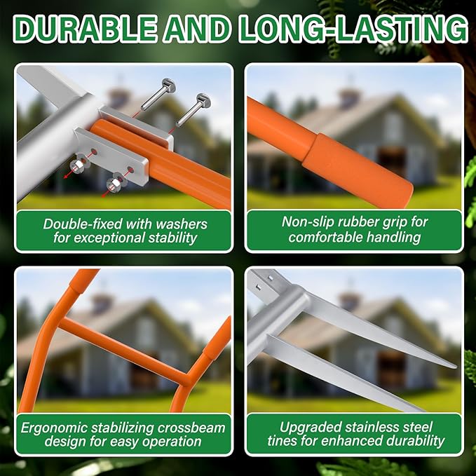 VASALAID Broadfork 5-Tine Broad Fork for Gardening Ergonomic U-Shaped Design Heavy Duty Broadfork Tool for Gardening Cultivating Farm Garden Digging Crushing Aerate Soil