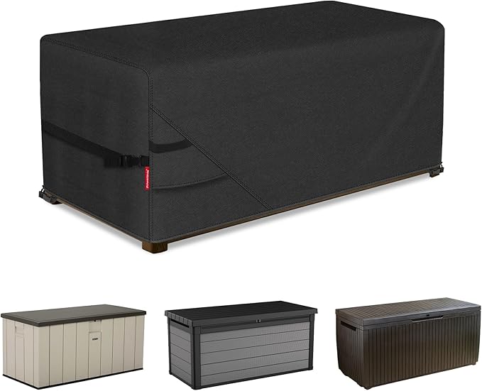 Porch Shield Patio Deck Box Storage Cover - 600D Outdoor Waterproof Cover for 150-230 Gallon Box Tear Resistant Rectangular Fire Pit Table Covers 62 x 29 x 28inch Black