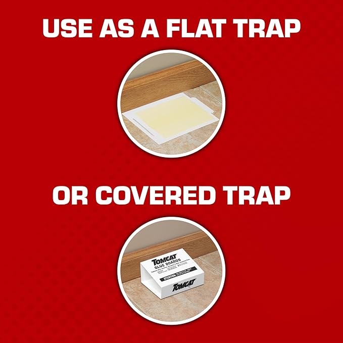 Tomcat Glue Boards with Immediate Grip Glue for Mice, Cockroaches, and Insects, Ready-to-Use, 8-Pack (32 Glue Boards)