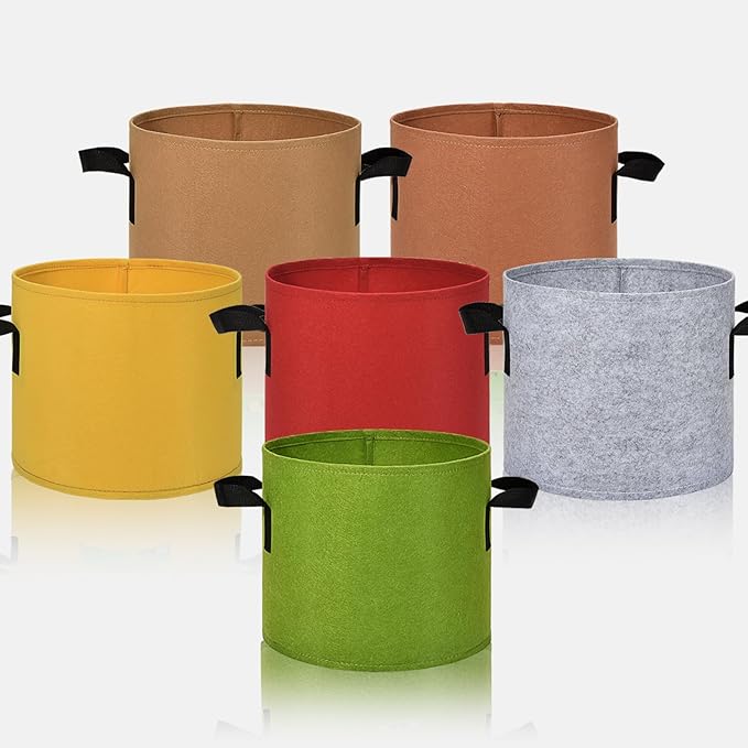 6-Pack Fabric Grow Bags 3 Gallon – Colorful 300G Thickened Nonwoven Planter Pots with Sturdy Handles, Breathable Garden Bags for Vegetables, Potato, Flowers